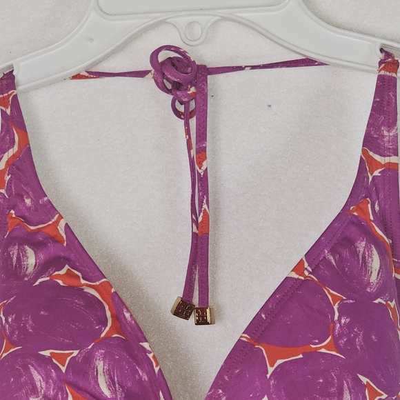Tory Burch Orange/Purple Halter Swimsuit Sz S Circle Print One Piece - Picture 2 of 15